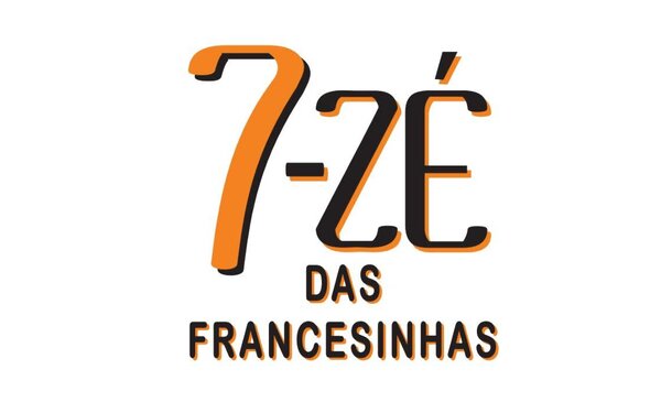 Logótipo com o texto 7-ZÉ das Francesinhas em tons laranja e preto, estilo moderno.